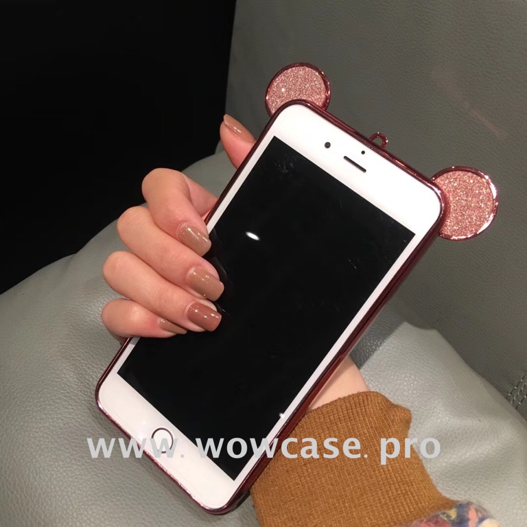 Силиконовый чехол для iPhone 7 Переливашка Уши Микки розовый