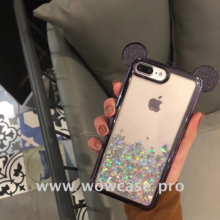 Силиконовый чехол для iPhone X Переливашка Уши Микки черный