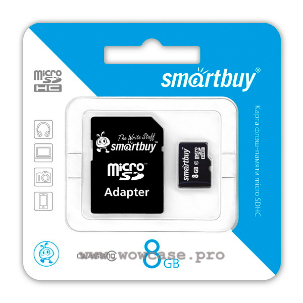 Карта памяти microSDHC 8GB SmartBuy Class 10 с адаптером SD