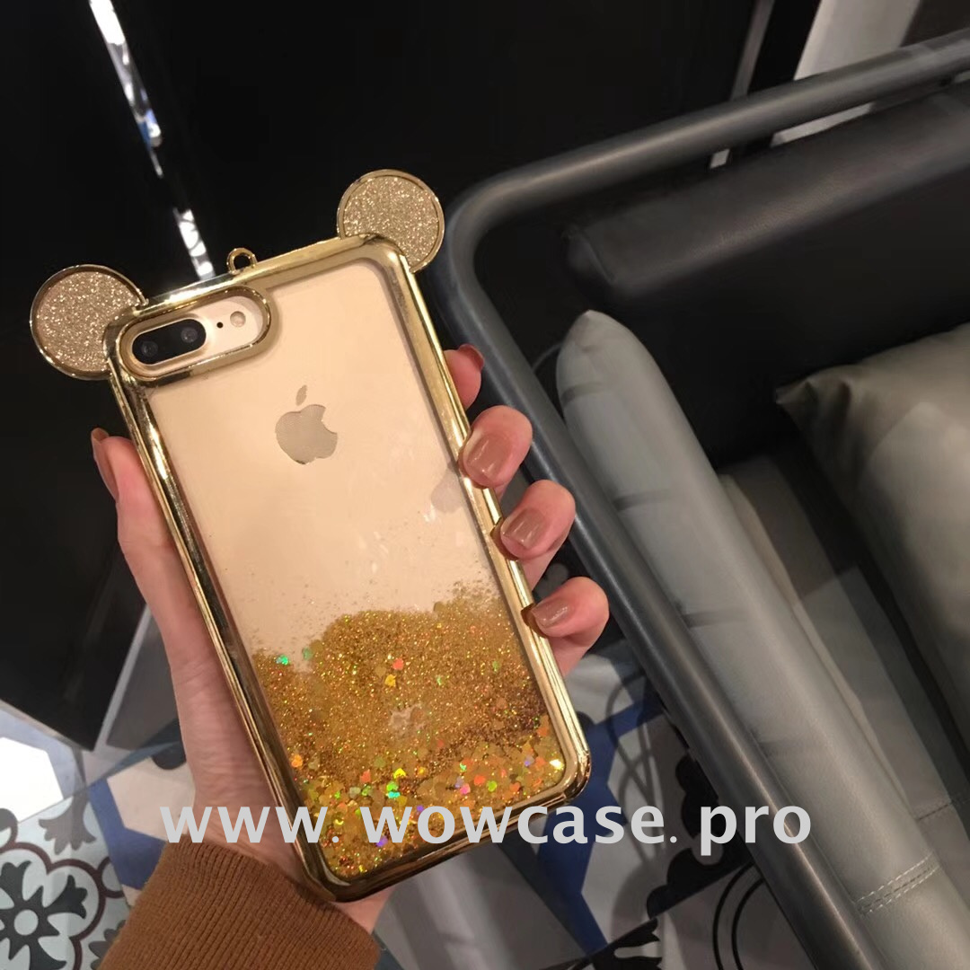 Силиконовый чехол для iPhone X Переливашка Уши Микки золото