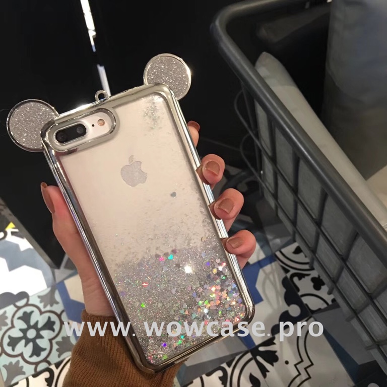 Силиконовый чехол для iPhone X Переливашка Уши Микки серебро