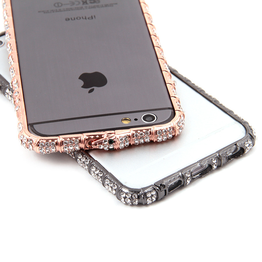 Бампер металлический со стразами для iPhone 6/6s Бронзовый
